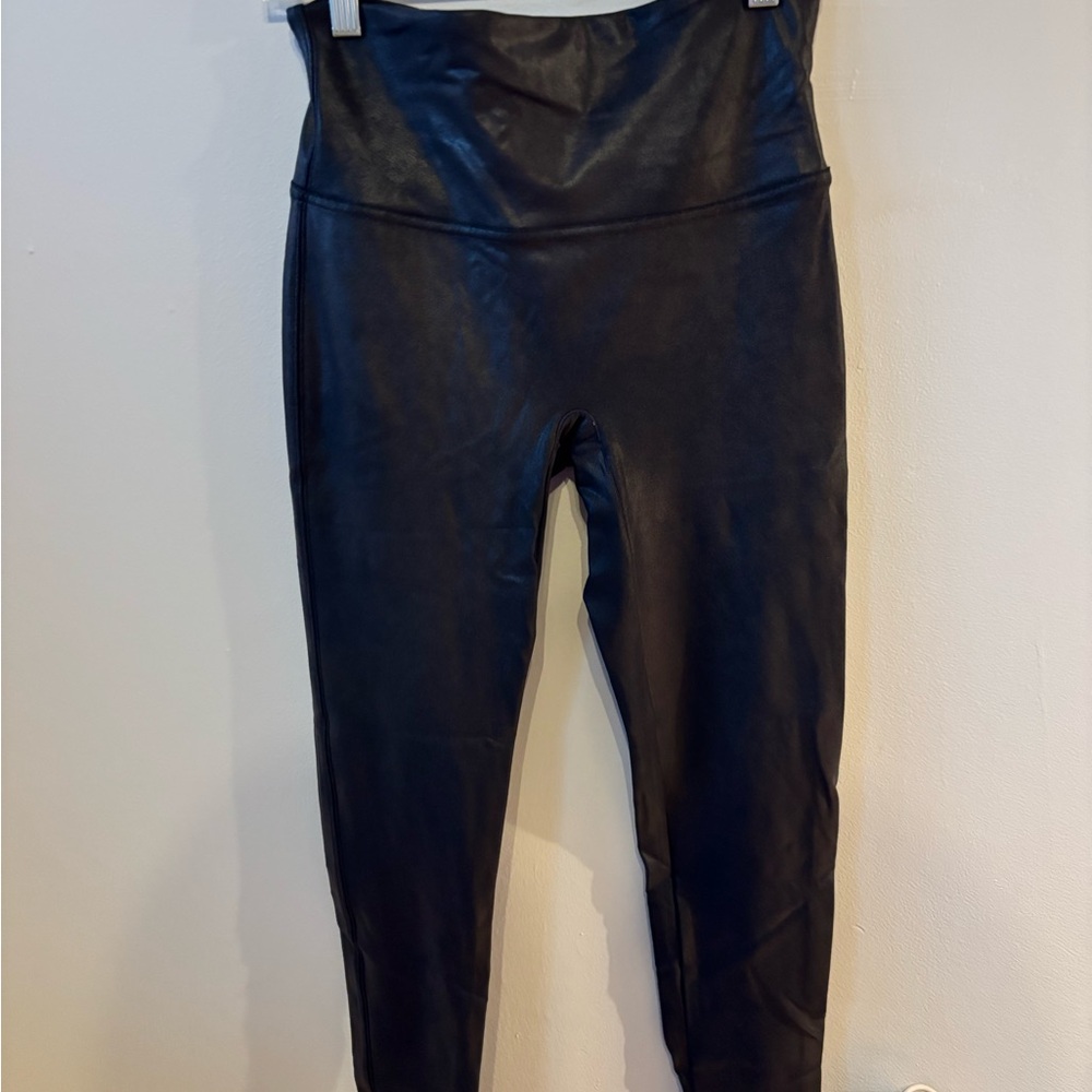 SPANX Faux Leather Black Leggings Petite
